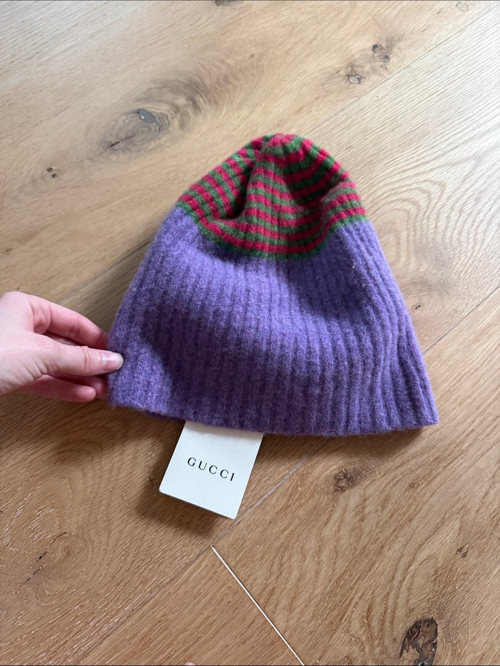 Gucci Purple Knit Beanie with Red and Green Stripes - Picture 3 of 5